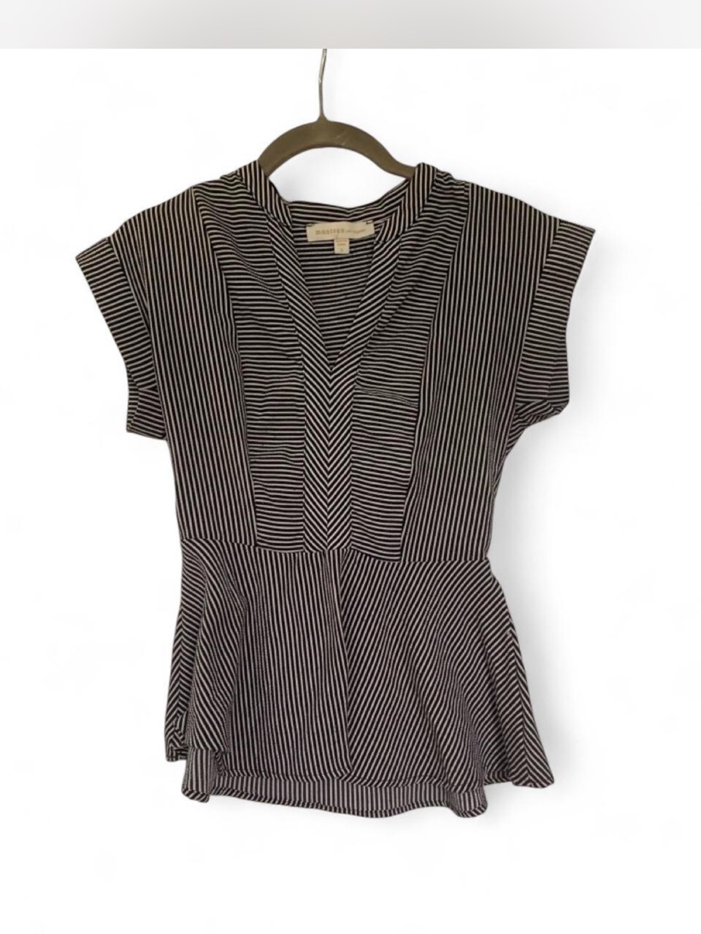 Coquette Monteau Black & White Striped V-Neck Peplum Top size S